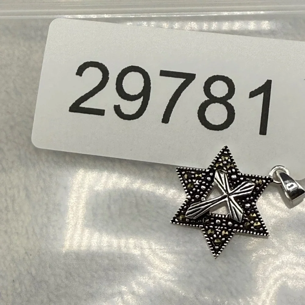 Vintage Jerusalem Pendant Sterling Silver Star of David Cross Marcasite